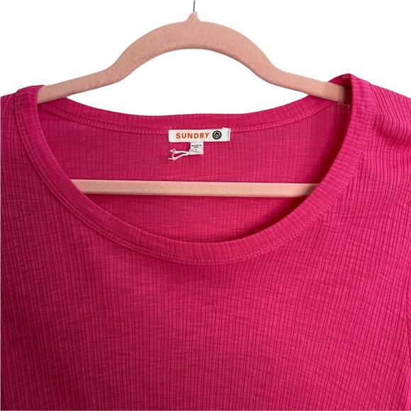 Sundry Pink Ruched Drawstring Waist Long Sleeve Top - Picture 3 of 8
